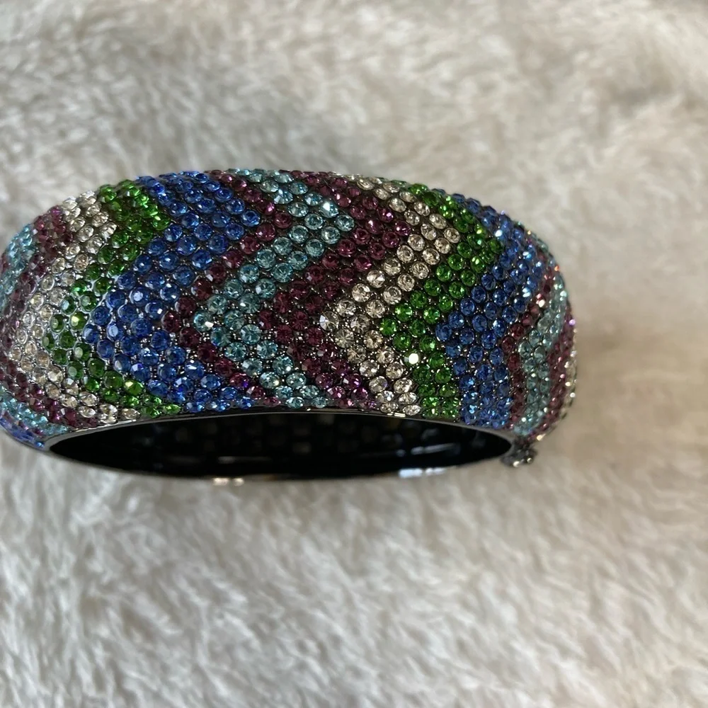 Akkad Multi Colored Crystals‎ Gun Metal Hinged Bracelet w/ Safety Clasps …
